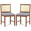 Hivvago Rattan Dining Chair Set Of 2 With Rubber Wood Frame And Linen Fabric Padded Seat-walnut