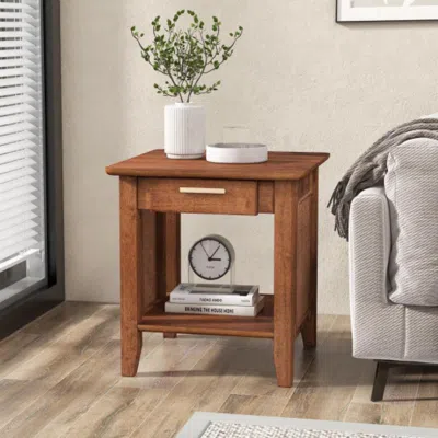 Hivvago Rattan Nightstand End Table With Drawer And Storage Shelf-walnut