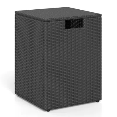 Hivvago Rattan Propane Tank Cover Patio Hideaway Tank Side Table In Gray