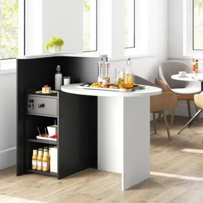 Hivvago Reception Office Desk With Open Shelf And Lockable Drawer-black