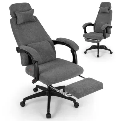 Hivvago Reclining Office Chair Chenille Fabric Upholstered Computer Desk Chair In Gray
