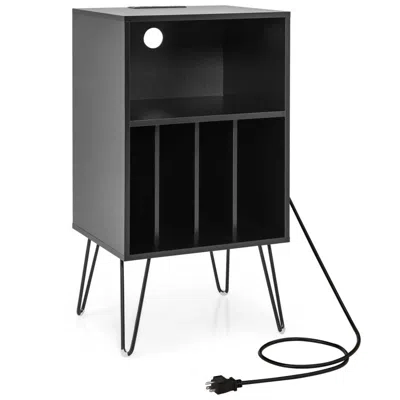 Hivvago Record Player Stand With Charging Station For Living Room Bedroom In Black