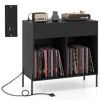 Hivvago Record Player Stand With Power Outlets Double Wide Turntable Stand Vinyl Record Storage Table