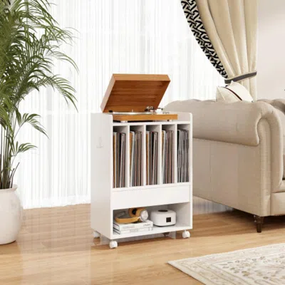 Hivvago Record Rolling Turntable Player Stand With Drawer-white