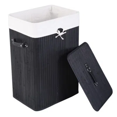 Hivvago Rectangle Bamboo Hamper Laundry Basket Washing Cloth Bin Storage Bag Lid 3 Color-black