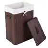 Hivvago Rectangle Bamboo Hamper Laundry Basket Washing Cloth Bin Storage Bag Lid 3 Color-brown