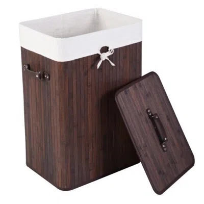 Hivvago Rectangle Bamboo Hamper Laundry Basket Washing Cloth Bin Storage Bag Lid 3 Color-brown
