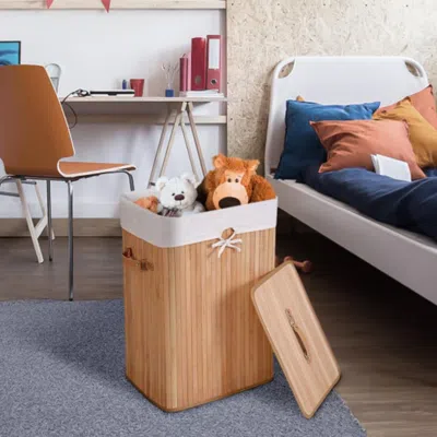 Hivvago Rectangle Bamboo Hamper Laundry Basket Washing Cloth Bin Storage Bag Lid 3 Color-natural