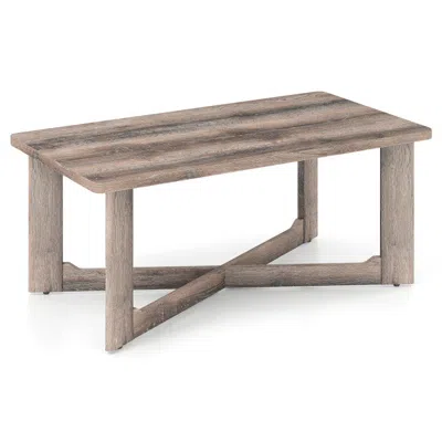 Hivvago Rectangle Coffee Table Rubber Wood With X-shaped Base-gray In Brown