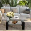 Hivvago Rectangle Glass Coffee Table With Metal Legs For Living Room-black