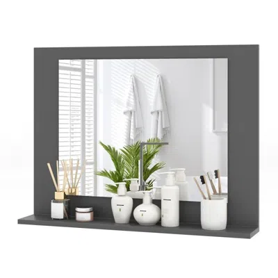 Hivvago Rectangular 23 X 17 Inch Bathroom Mirror With Storage Shelf In Grey Wood Finish In Multi