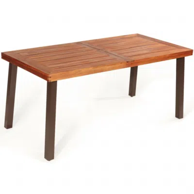 Hivvago Rectangular Acacia Wood Rustic Dining Furniture Table In Gold