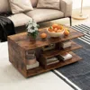 Hivvago Rectangular Coffee Table With L-shaped Middle Shelf-brown