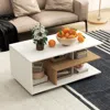 Hivvago Rectangular Coffee Table With L-shaped Middle Shelf-white