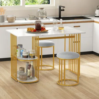 Hivvago Rectangular Dining Table For 2 With 2-tier Storage Shelf For Small Space Dining Room-white In Yellow