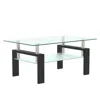 Hivvago Rectangular Double Layer Living Room Glass Coffee Table With Metal Legsclear Glass - Black In Black