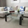Hivvago Rectangular Double Layer Living Room Glass Coffee Table With Metal Legsclear Glass - Black