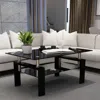 Hivvago Rectangular Double Layer Tempered Glass Coffee Table With Metal Legs Glass - Black