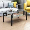 Hivvago Rectangular Double Layer Tempered Glass Coffee Table With Metal Legsclear Glass - Black