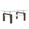 Hivvago Rectangular Double Layer Living Room Glass Coffee Table With Metal Legsclear Glass - Black