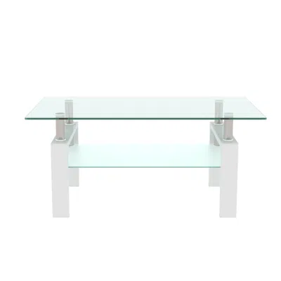 Hivvago Rectangular Double Layer Tempered Glass Coffee Table With Metal Legsclear Glass - White In Transparent
