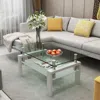 Hivvago Rectangular Double Layer Tempered Glass Coffee Table With Metal Legsclear Glass - White
