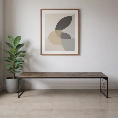 Hivvago Rectangular Mango Woodmedium Brown Top And Black Iron Base Accent Bench