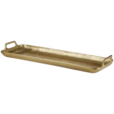 Hivvago Rectangular Metal Frame Decorative Tray With Cut Out Handle, Gold