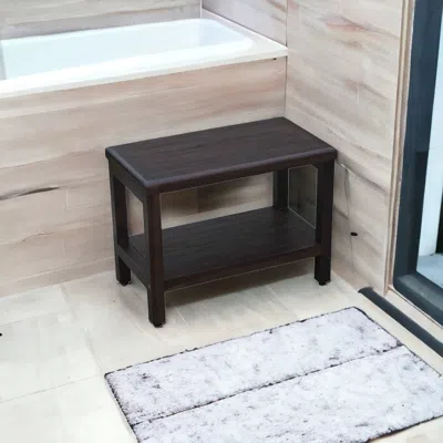 Hivvago Rectangular Teak Shower Bench With Shelf In Brown Finish In Black