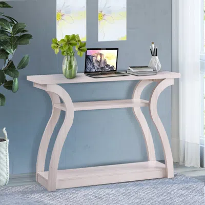 Hivvago Rectangular Top Wooden Frame Console Table With 2 Bottom Shelves, Off White