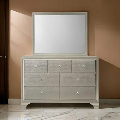 Hivvago Rectangular Wood Encased Dresser Top Mirror, Champagne Silver