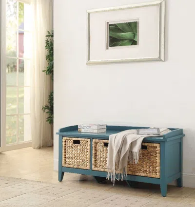 Hivvago Rectangular Wooden Bench With Storage Basket, Blue