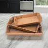 Hivvago Rectangular Wooden Serving Tray With Cut Out Handles, Set Of 3, Brown In Brown