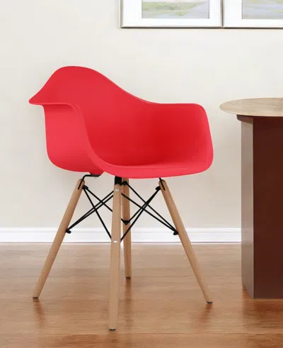 Hivvago Red And Natural Heavy Duty Plastic And Solid Wood Dining Arm Chair