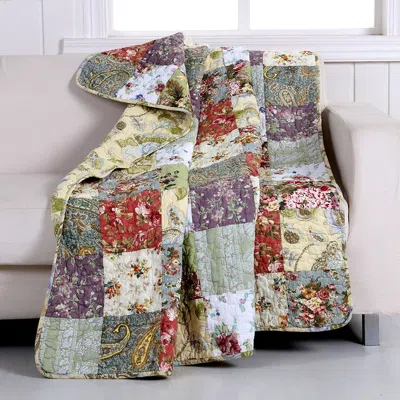 Hivvago Red Green Blue Purple Yellow White 100-percent Cotton Floral Patchwork Quilt Throw Blanket In Multi