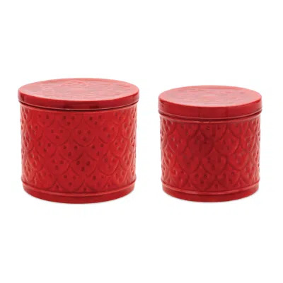 Hivvago Red Metal Container With Lid (set Of 2)