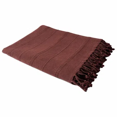 Hivvago Red Woven Cotton Striped Throw Blanket In Brown
