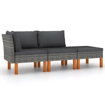 Hivvago Reem Outdoor 3pc Modular Sofa Set, Gray Poly Rattan Frame, Polyester
