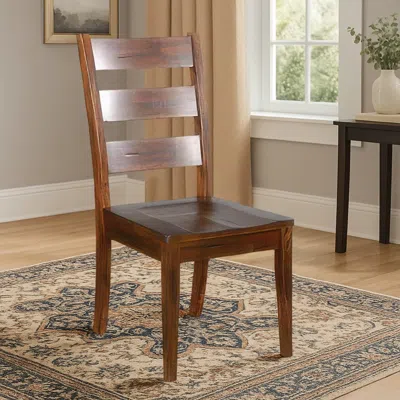 Hivvago Reggie Dining Chair Set Of 2, Ladderback, Dark Brown Mahogany Wood