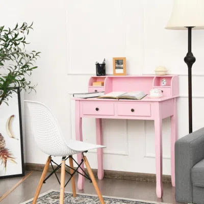 Hivvago Removable Floating Organizer 2-tier Mission Home Computer Vanity Desk-pink