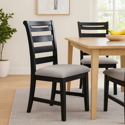 Hivvago Remus Dining Chair With Ladder Back, Black Rubberwood, Gray Fabric