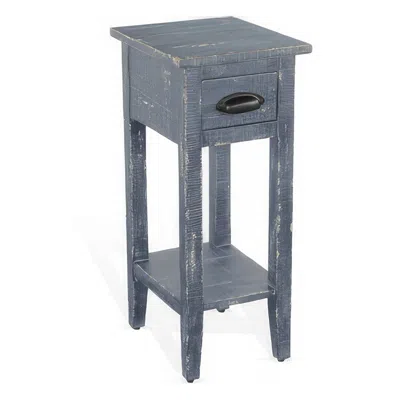 Hivvago Rena Chairside Table With Drawer And Shelf, 14 Inch Blue Mahogany Wood In Gray