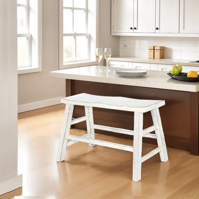Hivvago Rena Counter Height Bench, 33 Inch White Sand Mahogany Wood Frame
