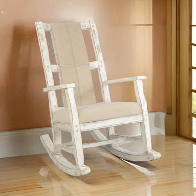 Hivvago Rena Rocking Chair, Cushion Seat And Back, White Mahogany Mindy Wood