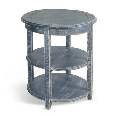 Hivvago Rena Side End Table With 2 Shelves, 24 Inch Ocean Blue Mahogany Wood