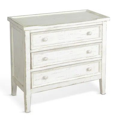 Hivvago Rena Side End Table With 3 Drawers, 28 Inch Rustic White Mahogany Wood