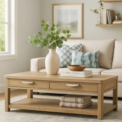 Hivvago Renie Cocktail Coffee Table, 2 Drawer And Shelf, 56 Inch Brown Wood