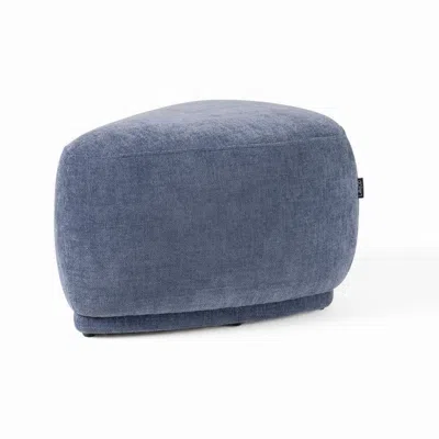 Hivvago Reno Kini 26 Inch Ottoman, River Rock Shape, Blue Polyester, Wood Frame