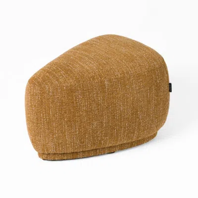 Hivvago Reno Kini 26 Inch Ottoman, River Rock Shape, Yellow Polyester, Wood Frame In Brown