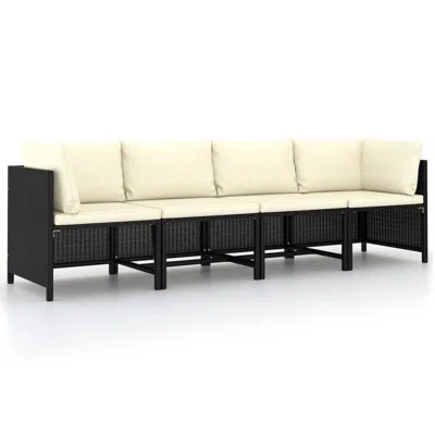 Hivvago Reno Outdoor 4 Piece Modular Sofa Set, Ivory Cushions, Black Rattan